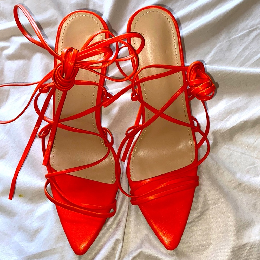 Orange Strap up Heels